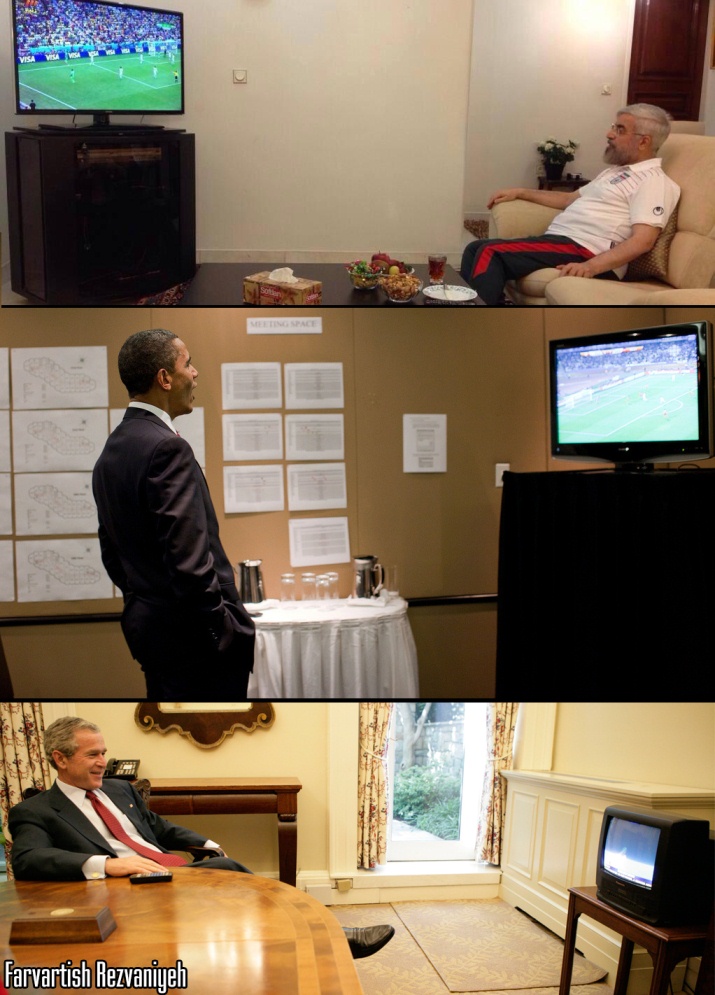 فوتبال تماشا کردن روحانی، اوباما و بوش (عکس)