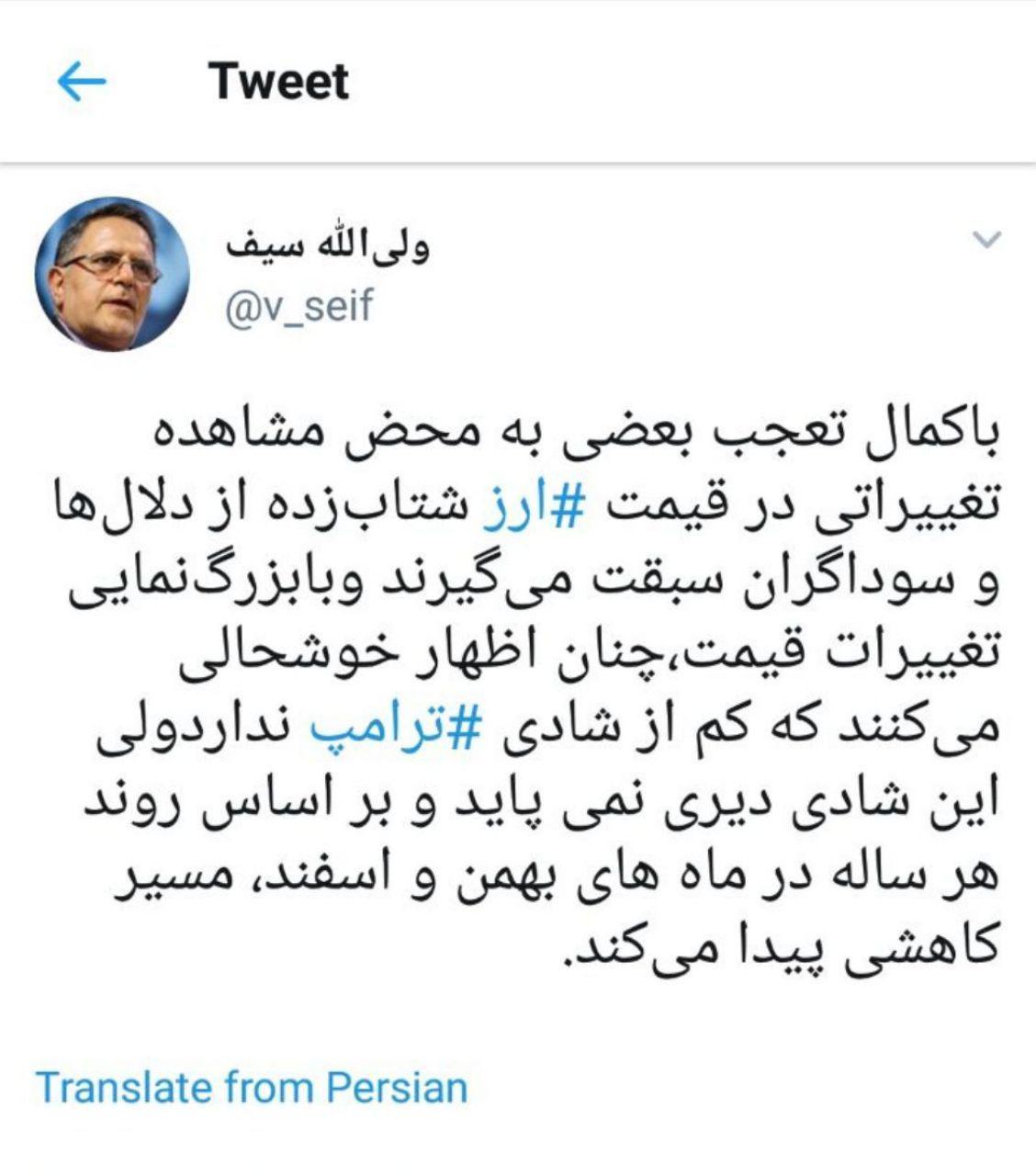 سیف: برخی از گرانی دلار بیشتر از ترامپ خوشحال اند (عکس)
