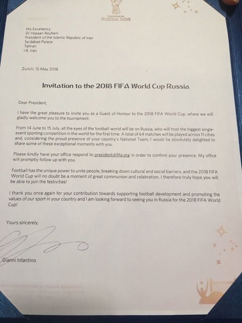 &laquo;فیفا&raquo;، روحانی را برای افتتاحیه جام جهانی دعوت کرد (+ عکس)
