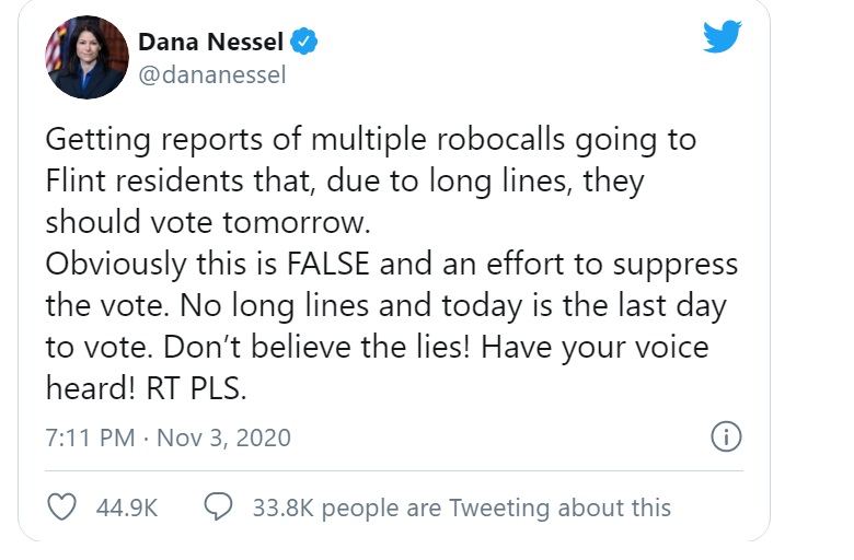 پیام دادستان میشیگان در باره تماس های دروغ انتخاباتی