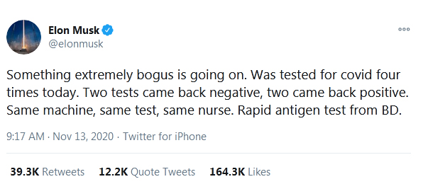 رییس کمپانی تسلا : تست&zwnj;های کرونا قلابی است